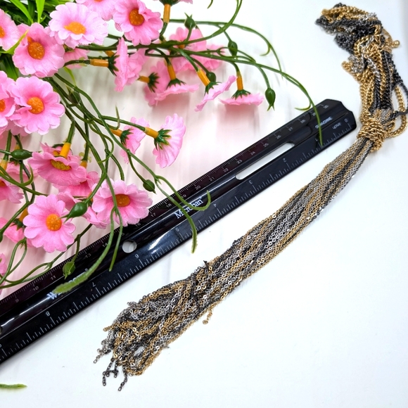 Tritone Black, Gold and Silver Vintage Statement Y Shaped Necklace - Picture 4 of 4